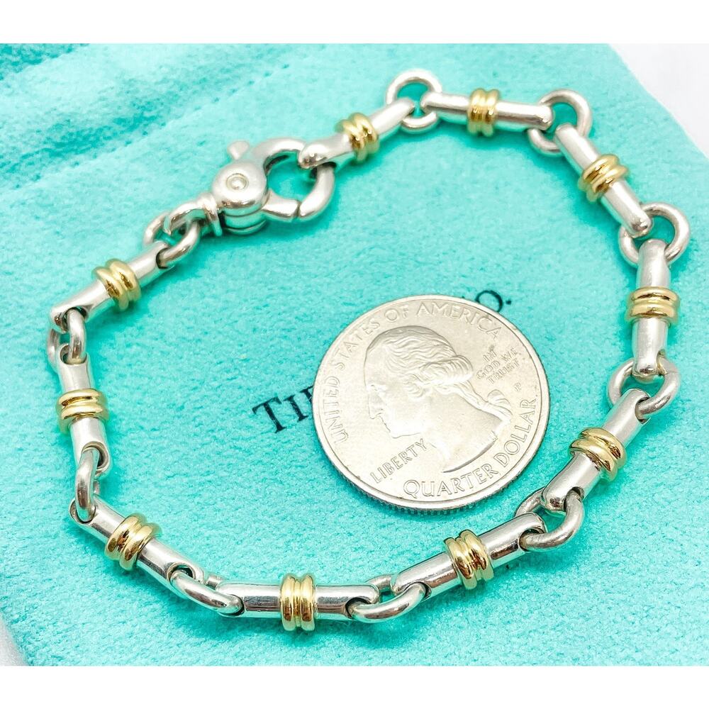 Tiffany & Co. Bar Link Bracelet 18K Yellow Gold Sterling Silver 7.25" - Picture 5 of 9